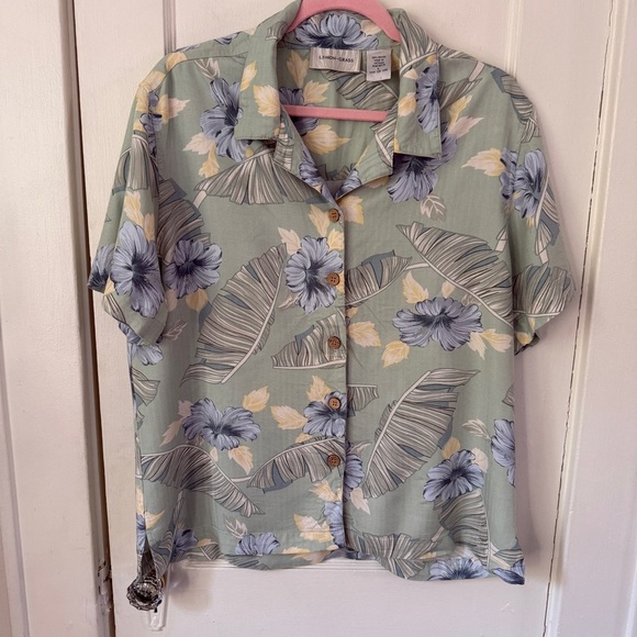 Lemon Grass Tops - Lemon Grass Rayon Hawaiian Button-Up Shirt L